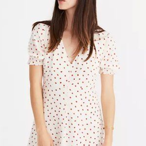 Madewell Silk Clover Button Front Dress in Fresh Strawberries
